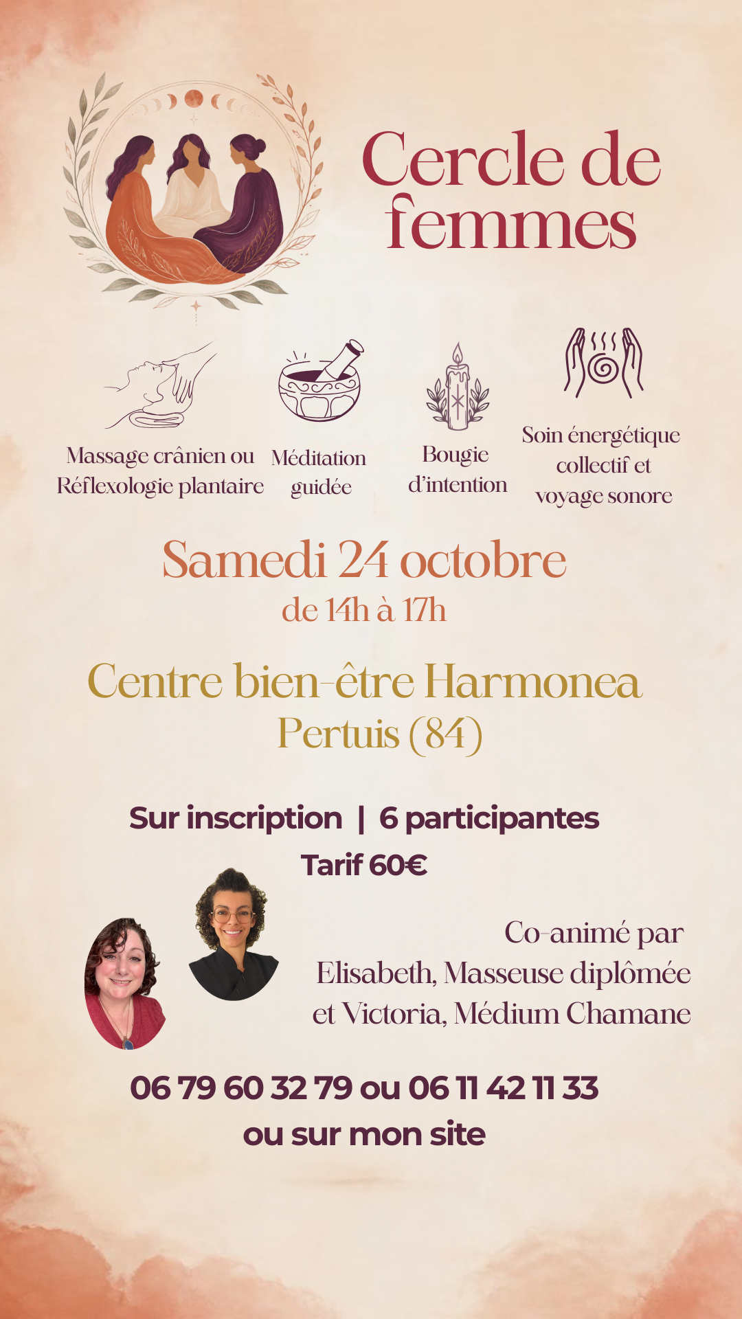 Cercle de femmes à Pertuis – 24 octobre 2026 Cercle de femmes à Pertuis le 24 octobre 2026 – méditation, soin énergétique, massage et réflexologie